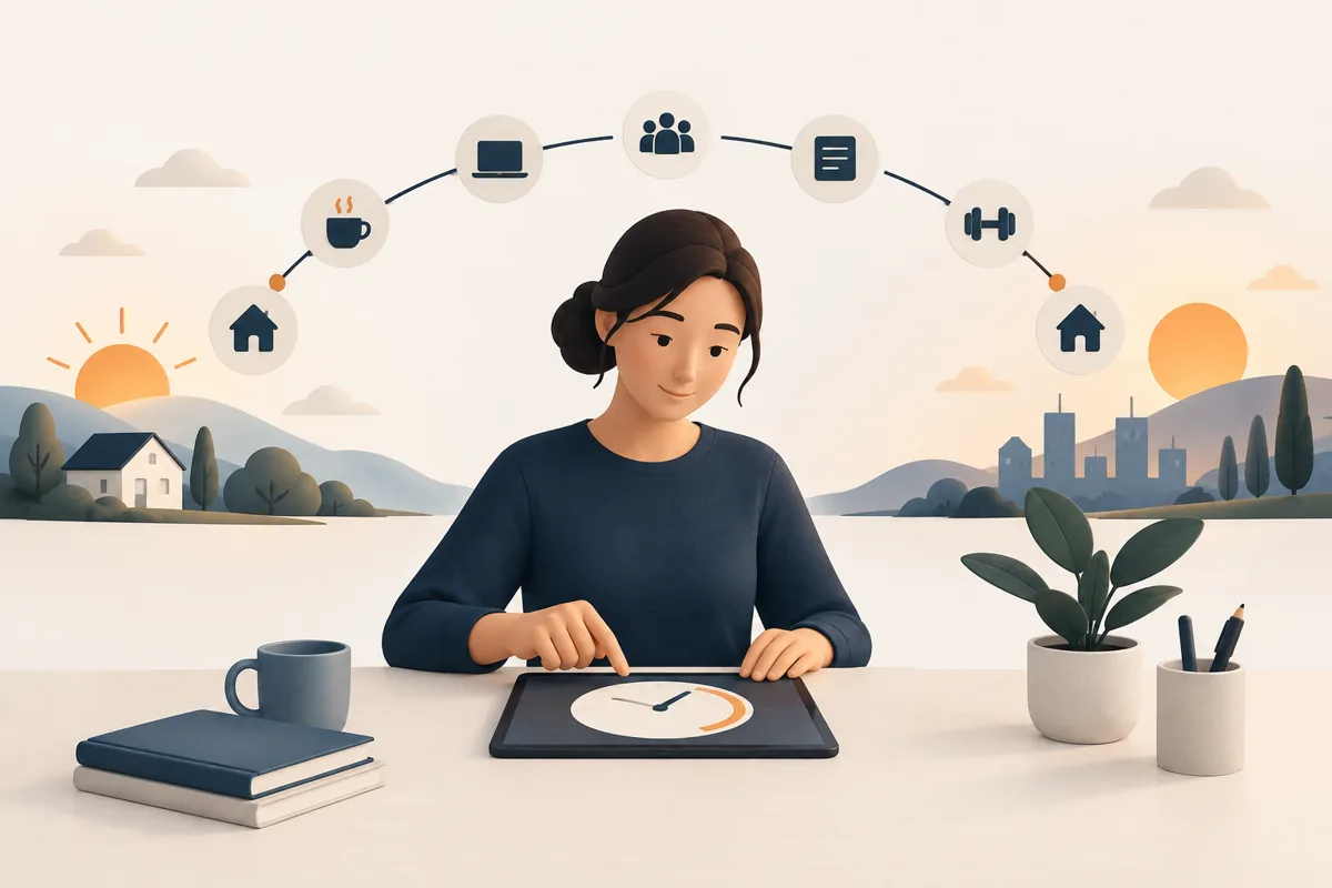 Illustration af en medarbejder, der registrerer sin arbejdsdag.
